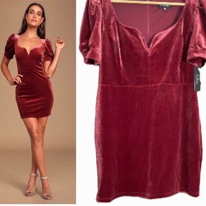 Lulus Victorious Burgundy Velvet Puff Sleeve Bodycon Dress Large wine maroon
